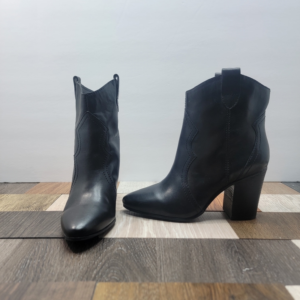 Women Size 6.5M Black Ankle Boots Western 3.25" H, NIB Comfort Casual Everyday